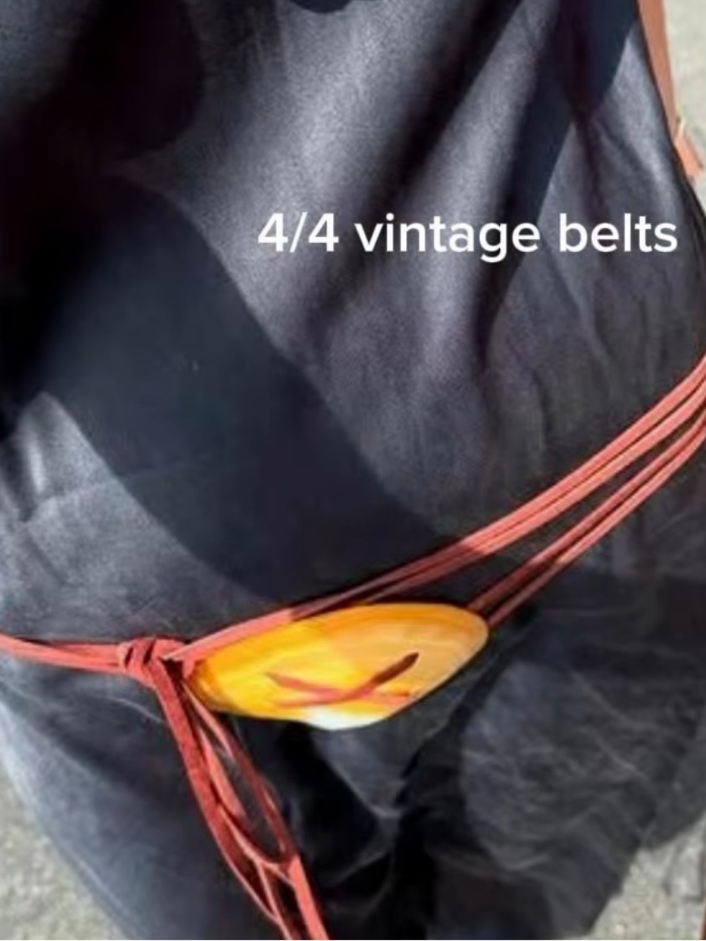Unique Huge Shell Black & Tan Waist Rope Belt